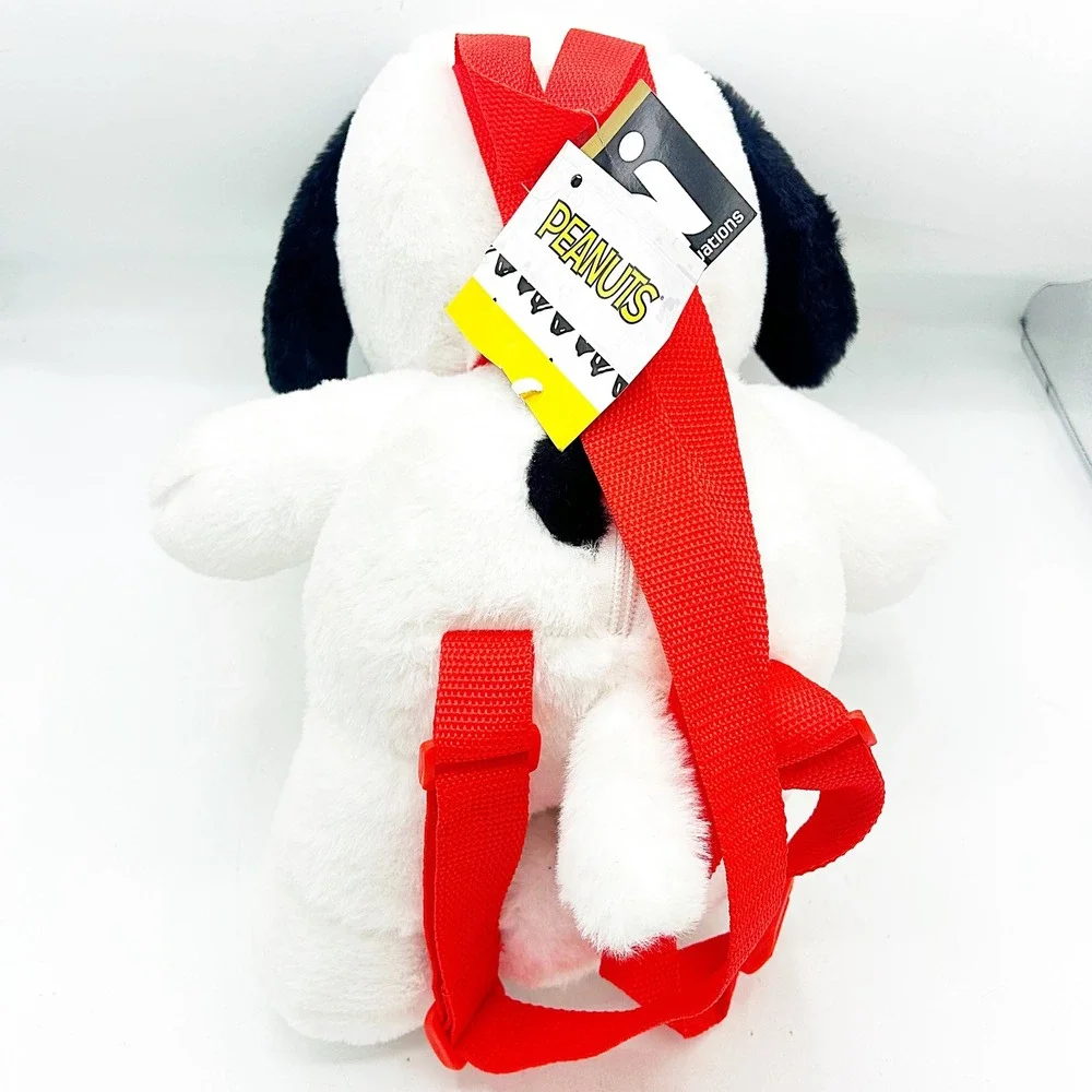 Peanuts Snoopy Plush Backpack Plush Red Straps Zipper Bag